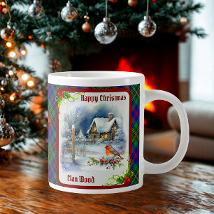 Grande Tasse Tartan Bois & Rouge-gorge Noël Personnalisé