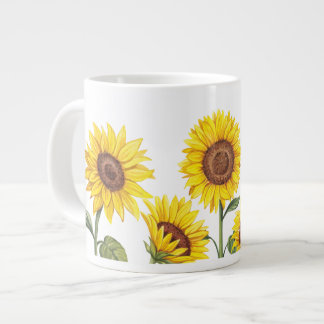 Grande Tasse Taza blanca con girasoles amarillos