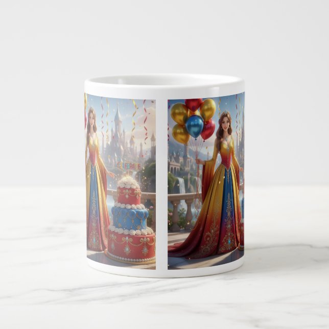 Grande Tasse Taza de Princesa – Diseño de Cumpleaños con Pastel (Devant)