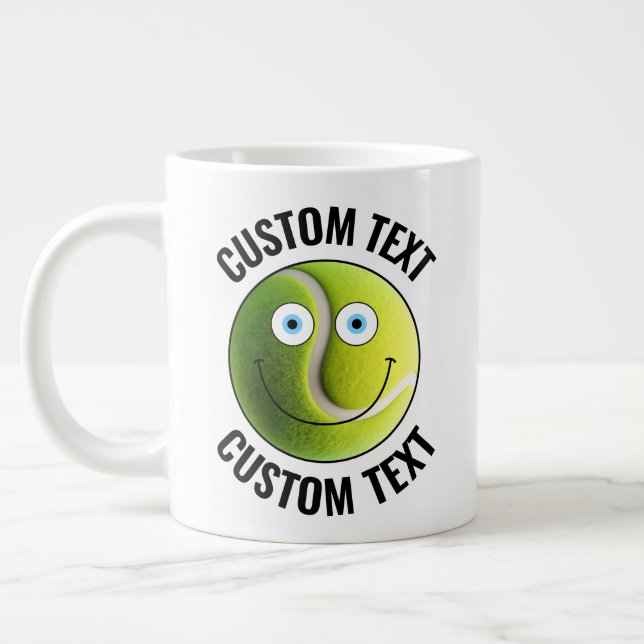 Grande Tasse Tennis Ball Custom Happy Face & Texte Personnalisé (Gauche)
