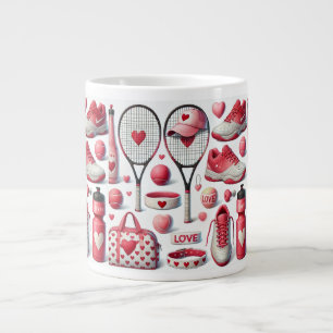 Grande Tasse Tennis Love sur le thème rouge et blanc avec cœur 