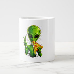 Grande Tasse Tête d'alien drôle mangeant une pizza UFO