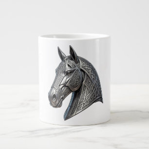 Grande Tasse Tête de cheval argentée celtique majestueuse avec