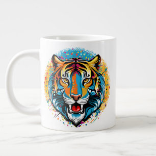 Grande Tasse Tête de tigre couleurs arc-en-ciel peinture taches