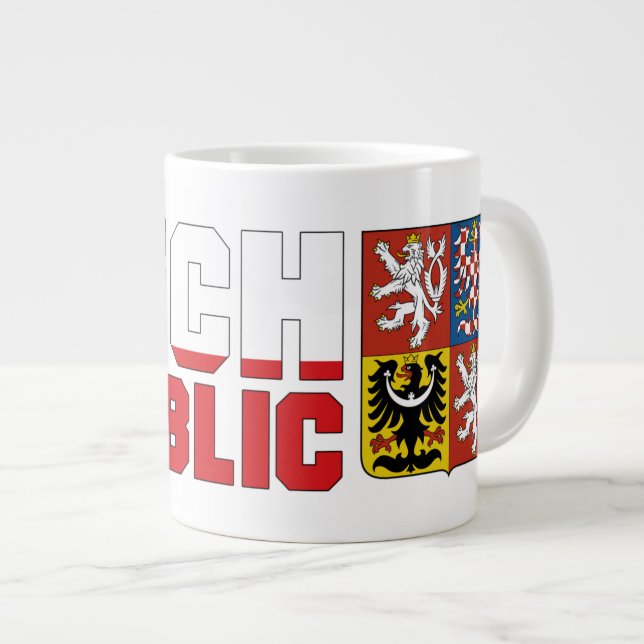 Grande Tasse Texte et Emblème du drapeau de la République tchèq (Devant droit)
