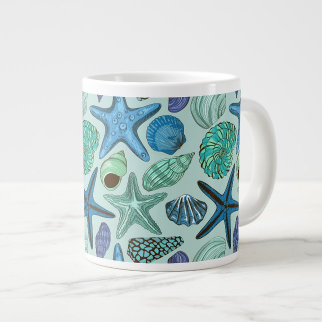 Grande Tasse Tons De Coquillages Bleus Et Motif D'Étoile (Devant droit)