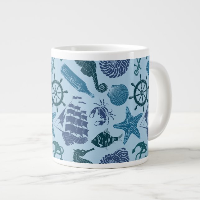 Grande Tasse Tons Nautiques Du Motif Bleu (Devant droit)