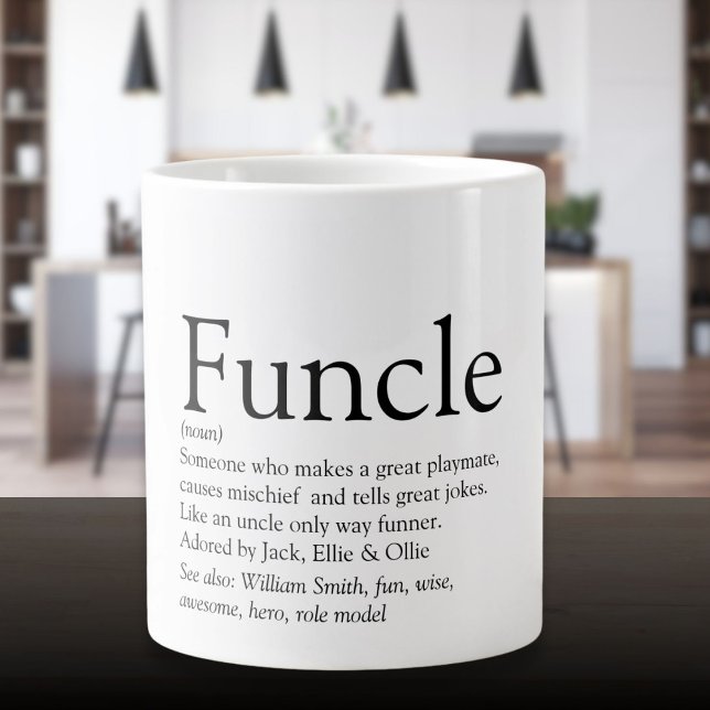 Grande Tasse Tonton Cool Fun Oncle Moderne Noir et Blanc (Funcle Cool Fun Uncle Modern Black and White Giant Coffee Mug)