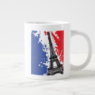 Grande Tasse Tour Eiffel Paris, France Drapeau Grunge