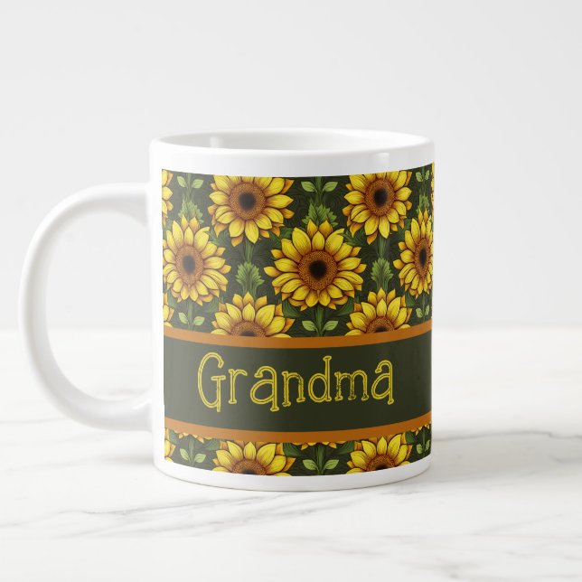 Grande Tasse Tournesol orange jaune avec vert et Brown (Gauche)