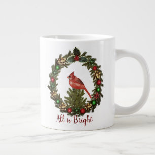 Grande Tasse Tout Est Bright Red Cardinal Christmas Wreath