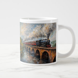 Grande Tasse Train à vapeur sur un pont - Peinture à l'huile