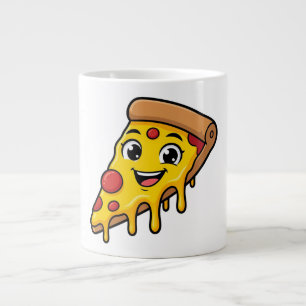 Grande Tasse Tranche de pizza drôle et heureuse avec fromage ex
