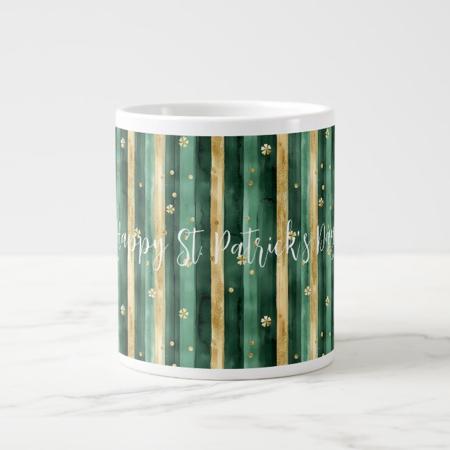 Grande Tasse Trèfle Vert Or Rayures de la Saint-Patrick (Devant)