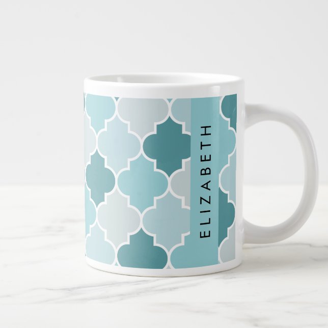 Grande Tasse Trellis Bleu Marocain, Quatrefoil, Votre Nom (Droite)