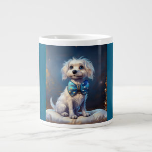 Grande Tasse Très mignon petit chien avec nœud papillon bleu