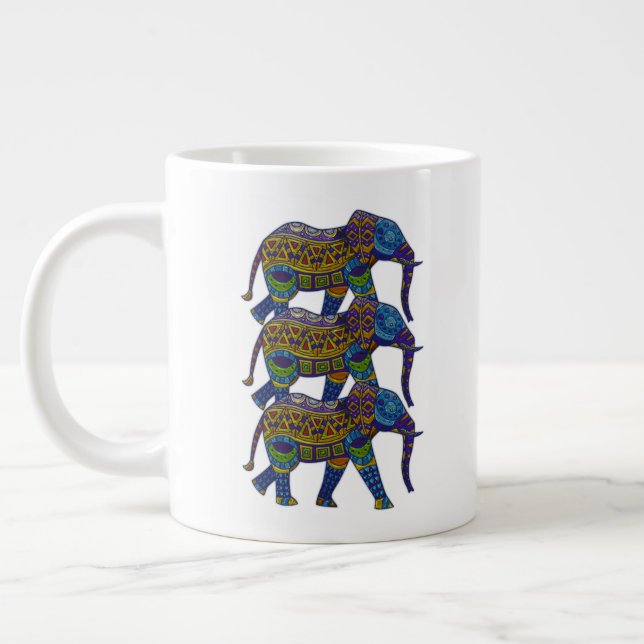 Grande Tasse Trois éléphants colorés en mosaïque (Gauche)