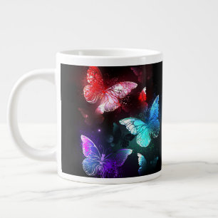 Grande Tasse Trois papillons lumineux sur fond de nuit