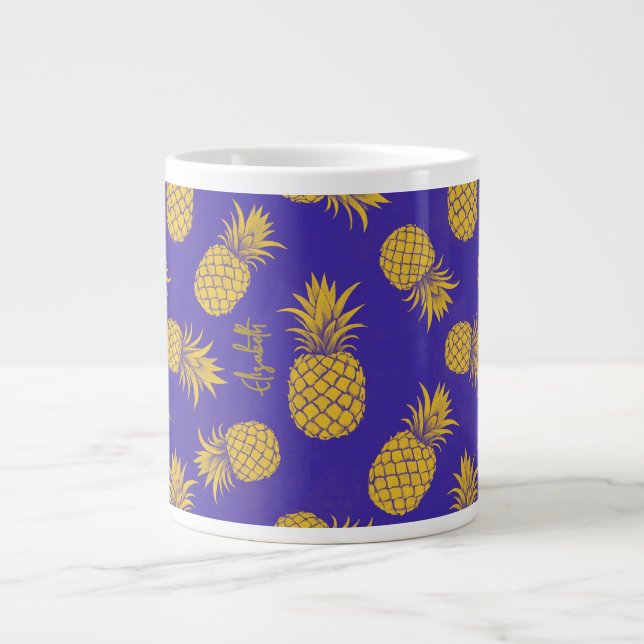 Grande Tasse Tropical Pineapple with Name – Watercolor Style (Devant)