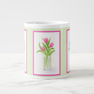 Grande Tasse Tulipes dans l'eau aquarelle peinte à la main 