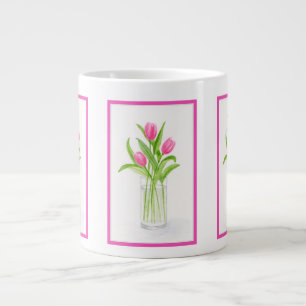 Grande Tasse Tulipes dans l'eau peinte à la main Aquarelle Flor