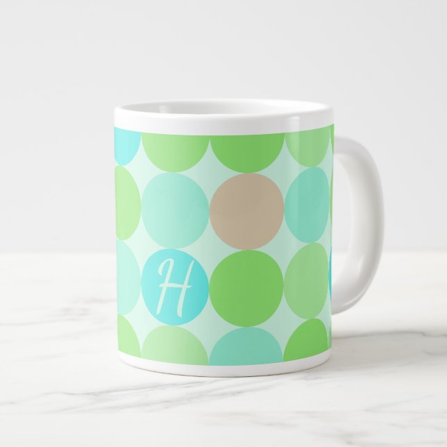 Grande Tasse Turquoise Bleu Vert & Cercles Orange Monogramme (Devant droit)