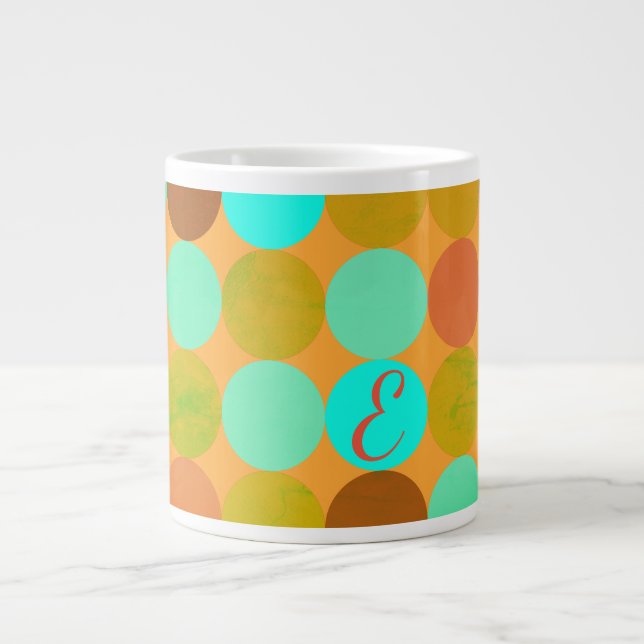 Grande Tasse Turquoise Bleu Vert & Cercles Orange Monogramme (Devant)