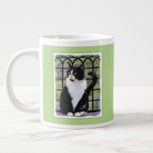 Grande Tasse Tuxedo Chat dans la peinture de fenêtre Art animal
