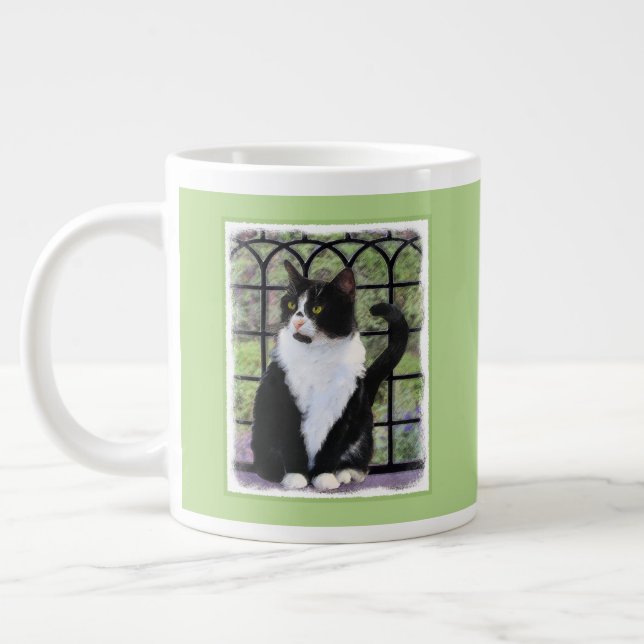 Grande Tasse Tuxedo Chat dans la peinture de fenêtre Art animal (Gauche)