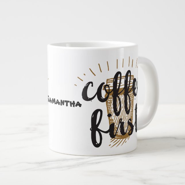 Grande Tasse Typographie Calligraphiée Lettre à la Main Café (Devant droit)