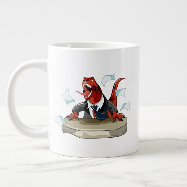 Grande Tasse Tyrannosaurus Rex Boss Assis À Un Bureau. (Gauche)