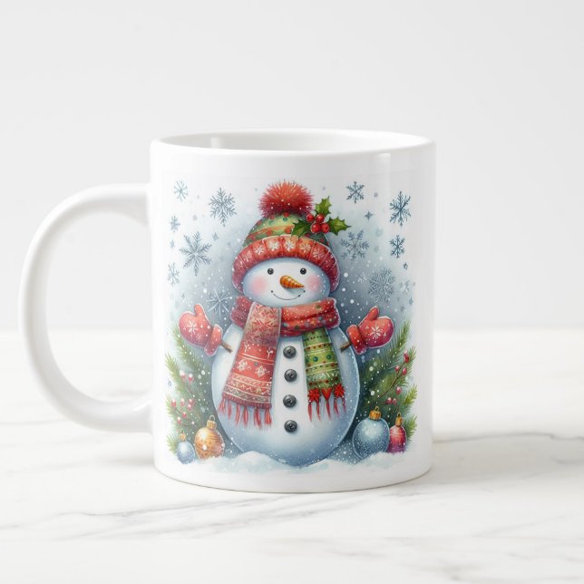 Grande Tasse Un bonhomme de neige de Noël à froid et neige (Gauche)