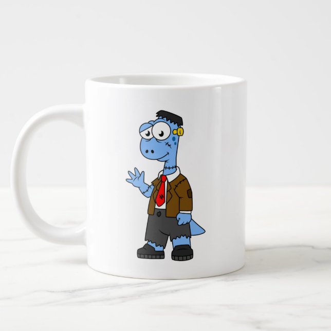 Grande Tasse Un Brontosaur Dessiné, Habillé Comme Frankenstein. (Gauche)