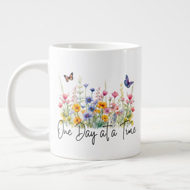 Grande Tasse Un jour à la fois Fleurs sauvages de devis inspira (Gauche)