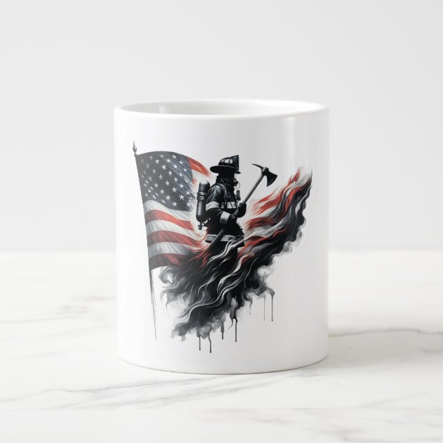 Grande Tasse Un pompier américain.Drapeau des Etats-Unis. (Devant)