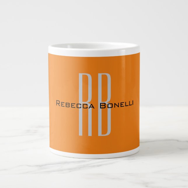 Grande Tasse Unique Unique Orange Initiales Monogramme Moderne (Devant)