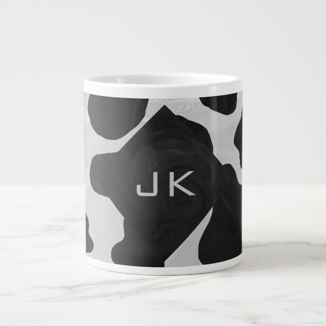 Grande Tasse Vache à monogramme noir et blanc (Devant)