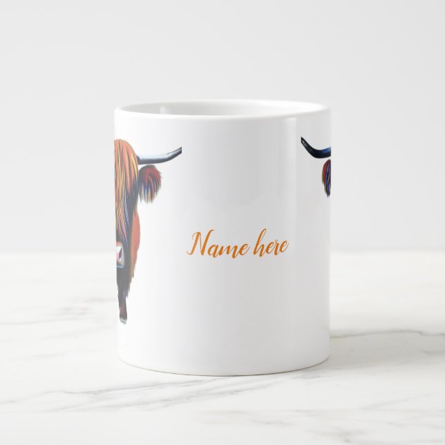 Grande Tasse Vache Highland avec nom modifiable (Devant)