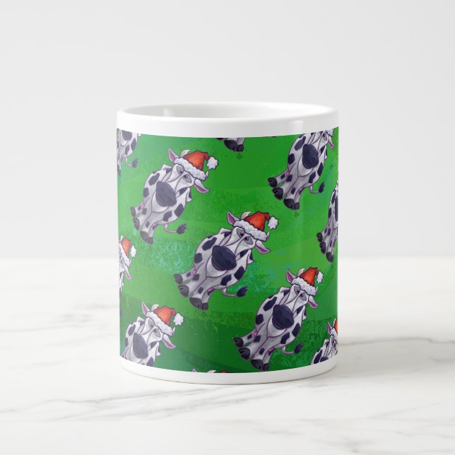 Grande Tasse Vache Noël sur vert (Devant)