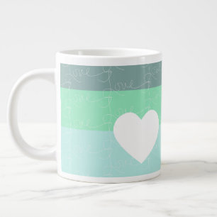 Grande Tasse Valentines Coeur Aimer Levé À La Main Bleu Vert
