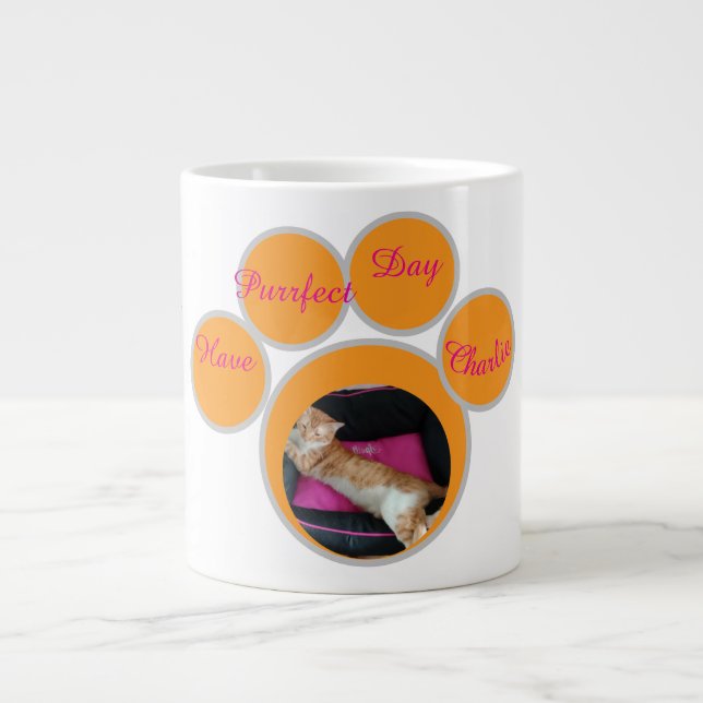 Grande Tasse Valentine's Ginger Cat Pawprint Photo (Devant)