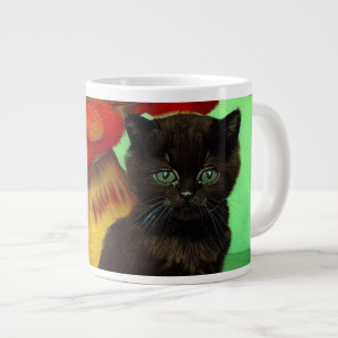 Grande Tasse Van Gogh Black Kitten Fleurs rouges