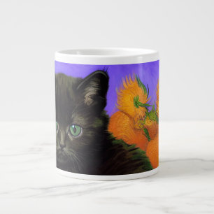 Grande Tasse Van Gogh Kitten noir avec des tournesols