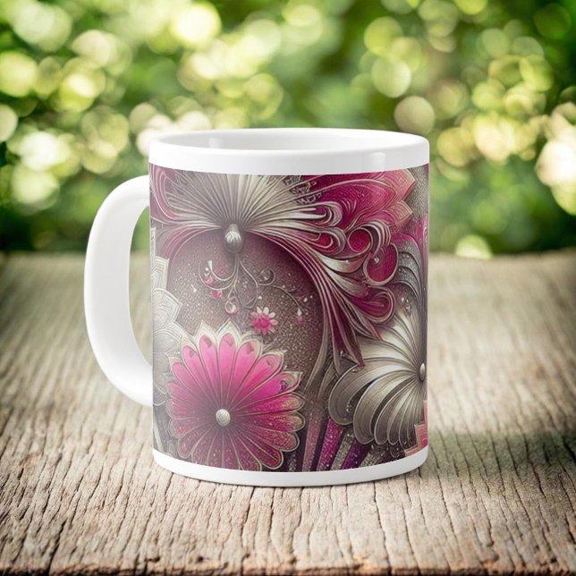 Grande Tasse Ventilateurs Art nouveau rose et argent (Créateur téléchargé)