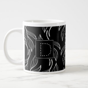 Grande Tasse Verdure botanique Floral Monogramme noir et blanc