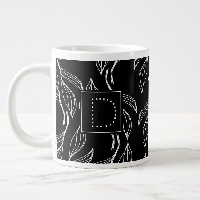 Grande Tasse Verdure botanique Floral Monogramme noir et blanc (Gauche)