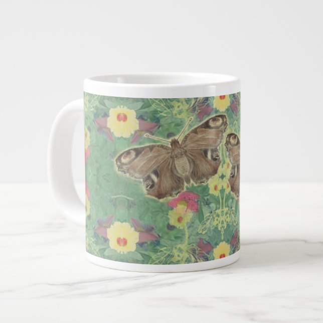 Grande Tasse Vert floral avec papillons (Devant gauche)