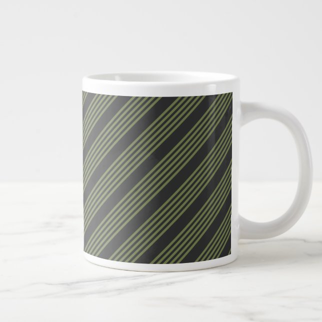 Grande Tasse Vert olive et charbon de bois cinq bandes motif (Droite)