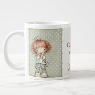 Grande Tasse Vert sauge Crème Beige Fantaisie pois Rouge