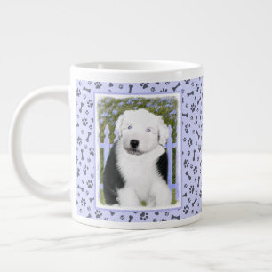 Grande Tasse Vieux anglais Sheepdog Puppy Peinture - Chien Art